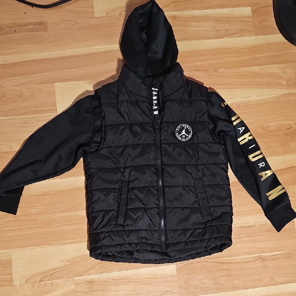 Jordan Black Puffer Jacket with Hood And Zip Up Sweatshirt. (2items)